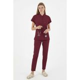 Uçak İş Giyim Bordo Petra Premium Likralı Kumaş Alt Üst Doktor Hemşire Forma Takımı Scrubs Üniforma - 2XL