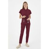 Uçak İş Giyim Bordo Petra Premium Likralı Kumaş Alt Üst Doktor Hemşire Forma Takımı Scrubs Üniforma