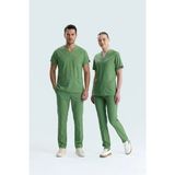 Uçak İş Giyim Çimen Yeşili Eczacı Forması Likralı Scrubs Takım (Grasshopper) - 09H-Yeşil - XS