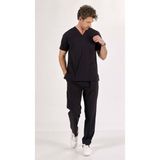Uçak İş Giyim Erkek Siyah U flex Likralı Forma Scrubs Takım alt üst takma Kol - 2XL