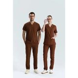 Uçak İş Giyim KAHVERENGİ HASTANE FORMASI LİKRALI SCRUBS TAKIM (FRIAR BROWN) - Kahverengi - 3XL