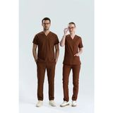 Uçak İş Giyim KAHVERENGİ HASTANE FORMASI LİKRALI SCRUBS TAKIM (FRIAR BROWN) - Kahverengi - XL
