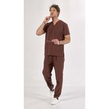 Uçak İş Giyim Kakao U-Flex Likralı Scrubs Takım Doktor & Hemşire Forması - 2XL