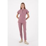 Uçak İş Giyim Pudra Pembe PETRA Premium Likralı Kumaş Alt Üst Doktor Hemşire Forma Takımı Scrubs Üniforma - Pudra - Pembe