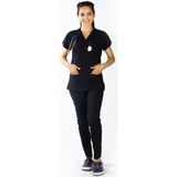Uçak İş Giyim Siyah U-flex Likralı Doktor Hemşire Forma Cerrahi Takım - 2XL