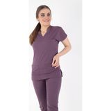 Uçak İş Giyim Soft Mürdüm U-flex Likralı Tek Üst Hemşire & Doktor Forması - 2XS