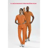 uçak iş giyim TURUNCU KLİNİK DESTEK İŞÇİ FORMASI LİKRALI SCRUBS TAKIM (ORANGE OCHRE)