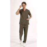Uçak İş Giyim Yağ Yeşili U-Flex Likralı Scrubs Takım Forma - XL