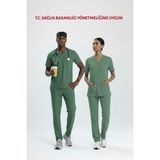 Uçak İş Giyim Yeşil Ameliyathane Personel Forması Likralı Scrubs Takım (Frosty Spruce)