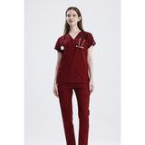 Uçak Medikal Bordo CORE-FLEX Likralı Cerrahi Takım Alt Üst Doktor Hemşire Forması Scrubs - 2XL