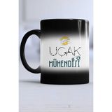 Uçak Mühendisi Hediye Kupa Bardak Sihirli - 1 Adet - 300 ml - Siyah