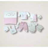 Uçan Kelebekler Nakışlı %100 Cotton Antibakteriyel 10LU Zıbın Takımı Hastane Çıkışı - Yenidoğan - Pembe