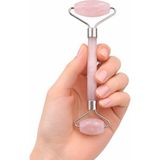 Uçar Doğal Taş Pembe Kuvars Taşı Gümüş Face Roller Çift Taraflı Masaj Aleti