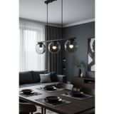 Uçar Efes Modern Tasarım Minimal Yemek Masası Üzeri Salon Mutfak Oturma Odası Siyah Renk Camlı 3 lü Avize