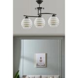 Uçar FUJİ MODERN SİYAH KASA GOLD ÇİZGİLİ CAMLI SALON OTURMA ODASI AVİZESİ ÜÇLÜ AVİZE
