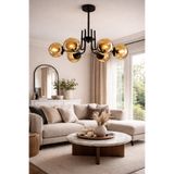 Uçar Modern Idil BEYAZ Kapalı Camlı Siyah Kasa L 6LI SALON OTURMA ODASI Altılı Avize