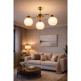Uçar Modern Ilay Eskitme Gold Boyalı 3 Lü Camlı Avize