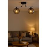 Uçar Zaha Modern Tasarım Minimal Yatak Odası Salon Mutfak Siyah Renk Bal Camlı 2 Li Avize - Füme
