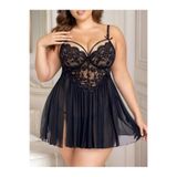 Üçay Butik 5065 Battal Beden Çift Yırtmaçlı Fantazi Gecelik SİYAH 3XL/4XL