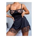Üçay Butik Siyah Dantel Detaylı Fantezi Gecelik - Balconette Siluet Şık Gecelik Siyah S/M