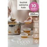 Ucco 10 Adet 250 ml Sızdırmaz Kapaklı Sosluk Buzluk Saklama Kabı, Et Suyu, Kemik Suyu Mutfak Organizeri - Şeffaf