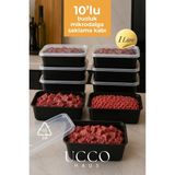 Ucco 1000 ml Kapaklı Buzluk Mikrodalga Saklama Kabı - 10 Adet- Et, Kıyma, Yemek, Salata Buzdolabı Organizeri - Siyah