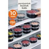 Ucco 10'lu 250 ml Kıyma Et Sos Kemik Suyu Sebze Saklama Kabı Sızdırmaz Mikrodalga Buzluk Düzenleyici - Siyah