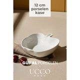 Ucco 12 cm Porselen Kase Çerezlik Kahvaltılık Meyve Tabağı Tatlı Sunum Tabağı Kahvaltılık Tabak - Beyaz