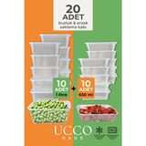 Ucco 20(10+10) Adet Ekonomik Saklama Kabı Seti – 10X650 ml 10X1000 ml Mikrodalga Buzluk Dondurucu Erzak - Beyaz - 20 lt