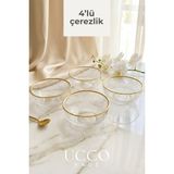 UCCO 4 Adet 9 cm Çerezlik Gold Cam Kase - 110 cc Sunumluk Şık Tabak - Çerez Tatlı Tabağı Seti Sorento