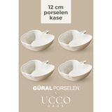 Ucco 4 Adet Porselen Kase Çerezlik Kahvaltılık Meyve Tabağı Tatlı Sunum Tabağı 12 cm Kahvaltılık Tabak - Beyaz