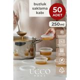 Ucco 50 Adet 250 ml Sızdırmaz Kapaklı Sosluk Buzluk Saklama Kabı, Et Suyu, Kemik Suyu Mutfak Organizeri - Şeffaf