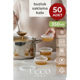 Ucco 50 Adet 350 ml Sızdırmaz Kapaklı Sosluk Buzluk Saklama Kabı, Et Suyu, Kemik Suyu Mutfak Organizeri - Şeffaf