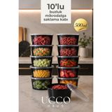 Ucco 500 ml Kapaklı Buzluk Mikrodalga Saklama Kabı - 10 Adet- Et, Kıyma, Yemek, Salata Buzdolabı Organizeri - Siyah
