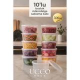 Ucco 500 ml Kapaklı Mikrodalga Buzluk Saklama Kabı - 10 Adet- Et Suyu, Kemik Suyu Çorba Buzdolabı Organizeri - Şeffaf