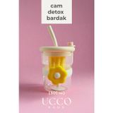 Ucco 500Ml Papatya Desenli Pipetli Cam Detox Termos Matara Bardak - Su Meşrubat Limonata Bardağı/607B