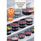 Ucco 50'li 250 ml Kıyma Et Sos Kemik Suyu Sebze Saklama Kabı Sızdırmaz Mikrodalga Buzluk Düzenleyici - Siyah