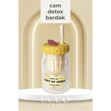 Ucco 550ML Spirit Desenli Pipetli Cam Detox Matara Bardak - Süt, Su, Meşrubat, Limonata Sunum Bardağı - Sarı