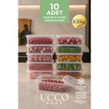 UCCO 650 ml Buzluk Mikrodalga Saklama Kabı Seti 10 ADET Organizer Tabak