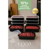 Ucco 650 ml Kapaklı Buzluk Mikrodalga Saklama Kabı - 10 Adet- Et, Kıyma, Sebze, Meyve Buzluk Buzdolabı Organizeriı - Siyah