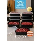 UCCO 750 ml Kurban Bayramı Seti Mikrodalga Buzluk Saklama Kabı - 10 Adet- Et Suyu, Kemik Suyu Buzdolabı Organizeri
