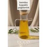 Ucco 900 ml Bambu Kapaklı Vakumlu Borosilikat Cam Yağlık Sirkelik Sürahi Yağdanlık - Ahşap