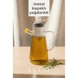 Ucco 900 ml Bambu Kapaklı Vakumlu Borosilikat Cam Yağlık Sirkelik Sürahi Yağdanlık - Gümüş