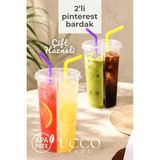 Ucco Çift Hazneli 2'li Set Pinterest Içecek Bardağı 700 ml (350+350 Ml) - Limonata Kola Kokteyl Soğuk Kahve Meşrubat Bardağı - Şeffaf