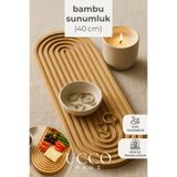 UCCO Doğal Bambu Sunumluk - 40x16x1,5cm– Kahve, Tatlı & Peynir Sunumluk Oval Oluklu Servis Tabağı