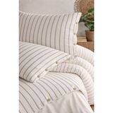 Uçkan Home %100 Organik Pamuk Yıkanmış Çizgili Çift Kişilik Nevresim Takımı-Naturalis Serisi - Krem - Antrasit - 200 x 220 cm