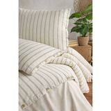 Uçkan Home %100 Organik Pamuk Yıkanmış Çizgili Çift Kişilik Nevresim Takımı-Naturalis Serisi - Krem - Yeşil - 200 x 220 cm