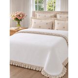 Uçkan Home %100 Pamuk Fırfırlı Çift Kişilik Yatak Örtüsü Seti - Beyaz - Kahverengi - 200 x 230 cm