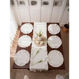 Uçkan Home Fırfırlı Keten 1 Runner 6 Amerikan Servisi Supla Seti - 7 Parça Çeyiz Seti - Bej - 40 x 140 cm