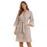 Uçkan home%100 pamuk jagarlı 3 katlı müslin kimono bornoz kaftan Bej S/M